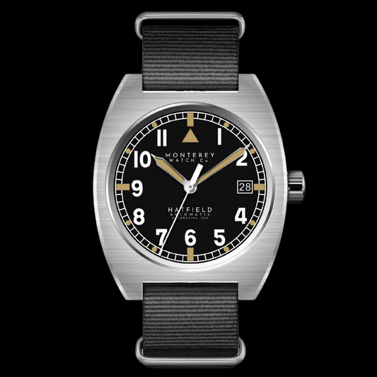 Monterey Watch Co Hatfield with classic white dial and refined minimal styling.