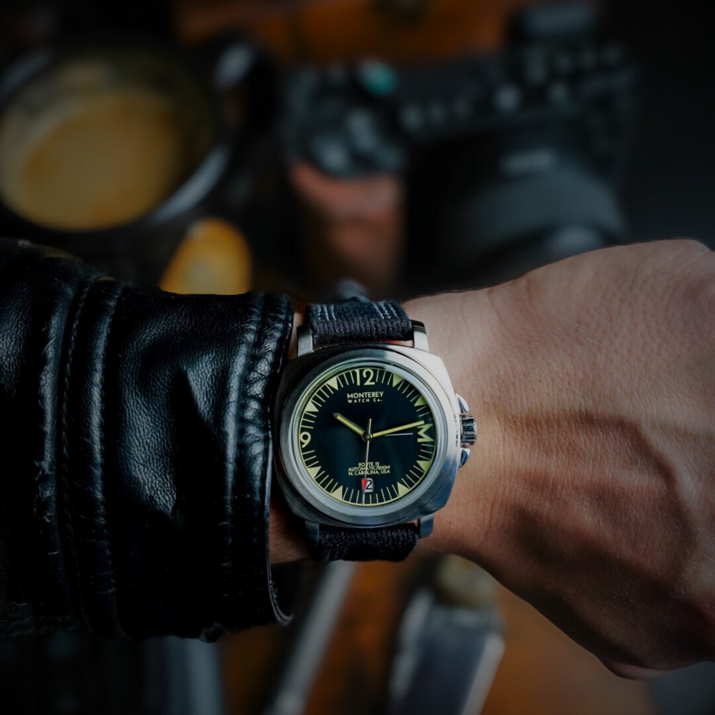 Product showcase of a Monterey Watch with minimal background